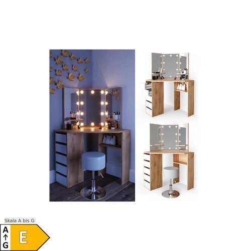 4251421938793 - Eckschminktisch Arielle Goldkraft Eiche 110 cm mit led Beleuchtung und Hocker Vicco 4251421938793 - Eckschminktisch Arielle Goldkraft Eiche 110 cm mit led Beleuchtung und Hocker Vicco