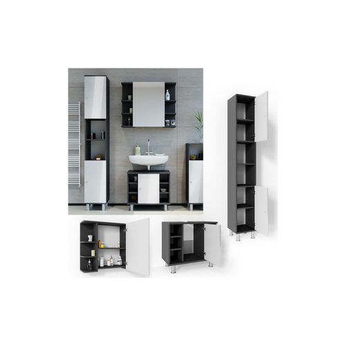 4251421933583 - VICCO Badmöbel Set FYNN 3 Teile Anthrazit Weiß - Badezimmer Spiegel Badunterschrank Hochschrank