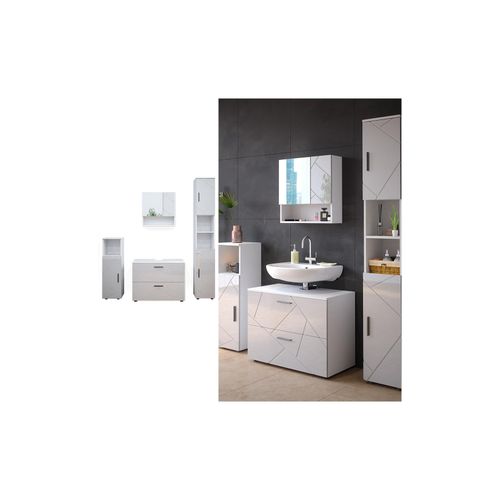 4066731050970 - Badmöbelset Unterschrank Spiegel Hochschrank Midischrank Irma Weiß Hochglanz Badmöbel