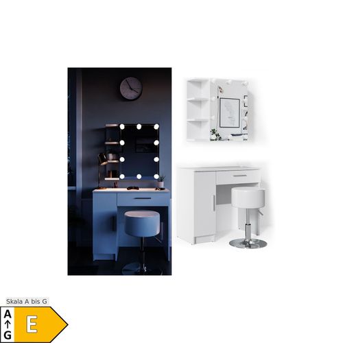 4251421925953 - Schminktisch Fynnia Frisiertisch Kommode Frisierkommode Spiegel Weiß inklusive Hocker und LED-Lichterkette 4251421925953 - Schminktisch Fynnia Frisiertisch Kommode Frisierkommode Spiegel Weiß inklusive Hocker und LED-Lichterkette