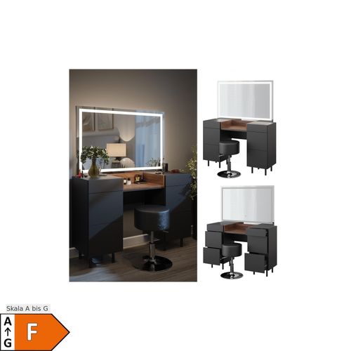 4066731326211 - Schminktisch Anika 120 x 80 cm mit LED-Spiegel & Hocker Anthrazit Walnussbraun 6 Schubladen Schlafzimmer 4066731326211 - Schminktisch Anika 120 x 80 cm mit LED-Spiegel & Hocker Anthrazit Walnussbraun 6 Schubladen Schlafzimmer