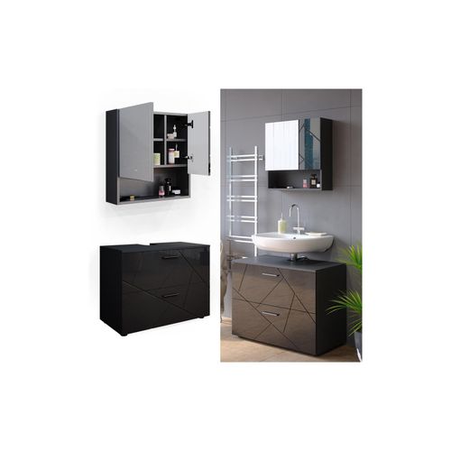 4066731050987 - Badmöbelset Waschtischunterschrank Spiegelschrank Irma Anthrazit Hochglanz Badmöbel 4066731050987 - Badmöbelset Waschtischunterschrank Spiegelschrank Irma Anthrazit Hochglanz Badmöbel