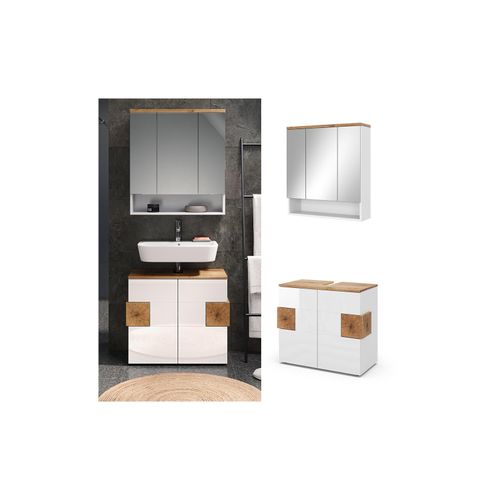 4066731242979 - Badmöbel-Set Badezimmer-Möbel Bad-Schrank Eden Weiß Artisan modern Badezimmerschrank Waschbeckenunterschrank Spiegelschrank Schranktür Schrankfach