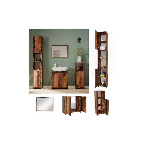 4066731242931 - Badmöbelset Kiko Old Style modern Badezimmerschrank Badschrank Badezimmermöbel Waschtischunterschrank Badspiegel Hochschrank Midischrank Schranktür Schrankfach Schrankregal