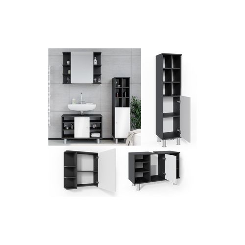 4251421953383 - Badmöbel Set Fynn Spiegelschrank Waschbeckenunterschrank Hochschrank Bad