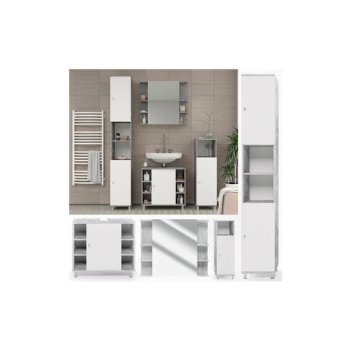 4251421901834 - Badmöbel Set Fynn Badezimmer Spiegel Kommode Unterschrank Grau Beton 4251421901834 - Badmöbel Set Fynn Badezimmer Spiegel Kommode Unterschrank Grau Beton