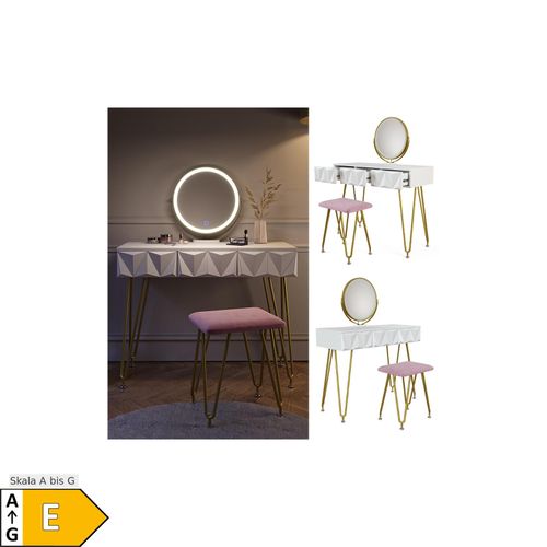 4066731031283 - Schminktisch Frisiertisch Frisierkommode Ruby Weiß LED-Spiegel Hocker 4066731031283 - Schminktisch Frisiertisch Frisierkommode Ruby Weiß LED-Spiegel Hocker
