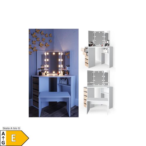 4251421938731 - Eckschminktisch Arielle Weiß Sonoma 110 cm mit led Beleuchtung und Bank Vicco 4251421938731 - Eckschminktisch Arielle Weiß Sonoma 110 cm mit led Beleuchtung und Bank Vicco