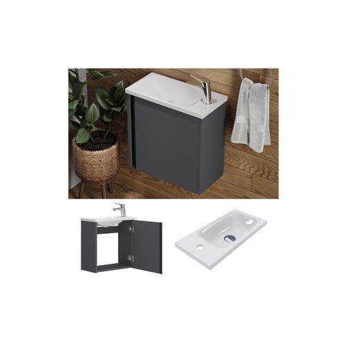 4066731232505 - Waschbecken mit Unterschrank Kleo 50 cm Waschtisch mit Tür Anthrazit Wandmontage 4066731232505 - Waschbecken mit Unterschrank Kleo 50 cm Waschtisch mit Tür Anthrazit Wandmontage