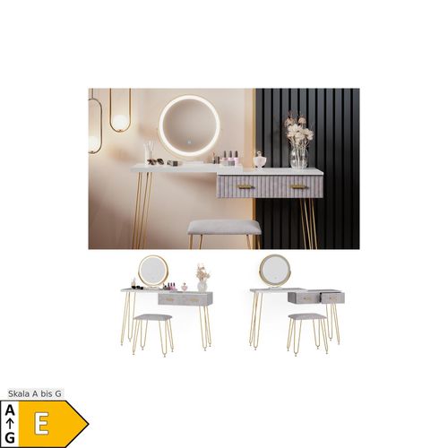 4066731220731 - Schminktisch Frisiertisch Schminkkommode Zoey Weiß Grau LED-Spiegel Design-Hocker 120x76 cm modern Schlafzimmer Kommode Schublade Ablage Aufbewahrung Touch-Switch Kosmetiktisch Make-Up-Tisch 4066731220731 - Schminktisch Frisiertisch Schminkkommode Zoey Weiß Grau LED-Spiegel Design-Hocker 120x76 cm modern Schlafzimmer Kommode Schublade Ablage Aufbewahrung Touch-Switch Kosmetiktisch Make-Up-Tisch