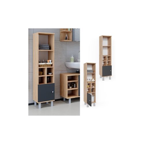 4251421949706 - Badschrank Fynn Midischrank 7 Fächer Hochschrank Badezimmerschrank Bad