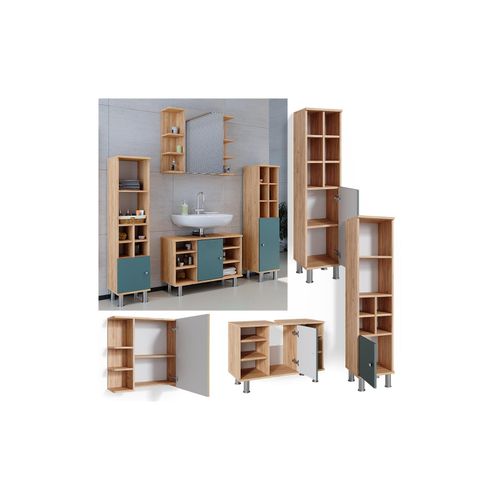 4066731041695 - Badmöbelset Waschtischunter 80 cm Spiegelschrank Midischrank Tür Fynn 4066731041695 - Badmöbelset Waschtischunter 80 cm Spiegelschrank Midischrank Tür Fynn