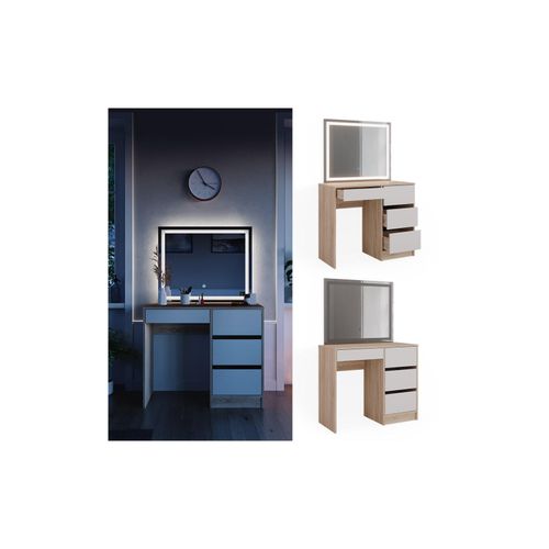 4066731340354 - Schminktisch Sherry Sonoma Weiß 90 x 75 cm LED-Spiegel Frisiertisch modern