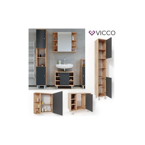 4251421941274 - VICCO Badmöbel Set FYNN Eiche Anthrazit Spiegelschrank Unterschrank Hochschrank