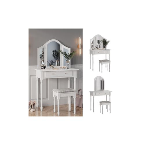 4066731228195 - Schminktisch Frisiertisch Kosmetiktisch Kate Weiß Schminkspiegel Hocker 80x134 cm Antik Schlafzimmerkommode Schminkkommode Schublade Ablage Aufbewahrung Frisierkommode Make-Up-Tisch 4066731228195 - Schminktisch Frisiertisch Kosmetiktisch Kate Weiß Schminkspiegel Hocker 80x134 cm Antik Schlafzimmerkommode Schminkkommode Schublade Ablage Aufbewahrung Frisierkommode Make-Up-Tisch