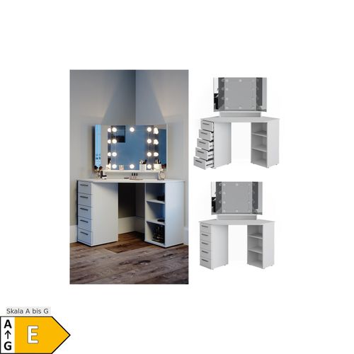 4251421972827 - Eckschminktisch Frisiertisch Frisierkommode Sofia Weiß mit Spiegel mit LED 4251421972827 - Eckschminktisch Frisiertisch Frisierkommode Sofia Weiß mit Spiegel mit LED