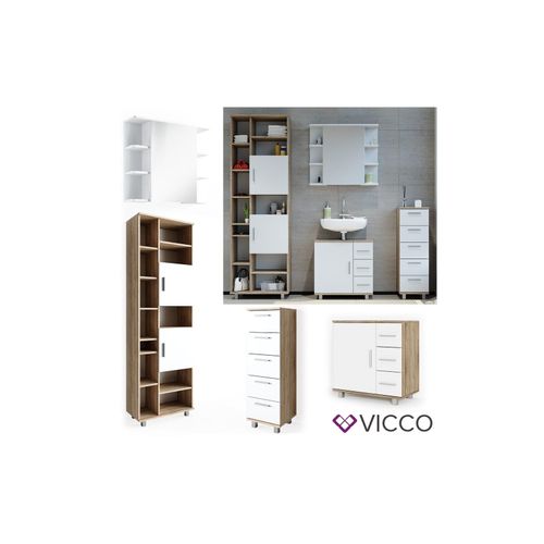 4251421939172 - VICCO Badmöbel Set ILIAS Weiß Eiche Bad Spiegel Kommode Unterschrank Badschrank 4251421939172 - VICCO Badmöbel Set ILIAS Weiß Eiche Bad Spiegel Kommode Unterschrank Badschrank