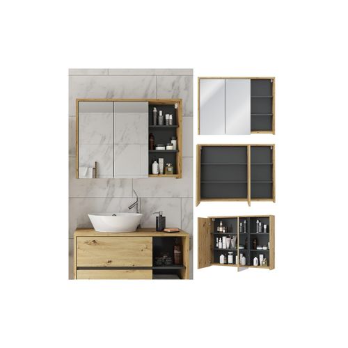4251421948365 - Spiegelschrank Viola Eiche Badschrank Badspiegel 2 Türen mit Ablagen Badmöbel 4251421948365 - Spiegelschrank Viola Eiche Badschrank Badspiegel 2 Türen mit Ablagen Badmöbel