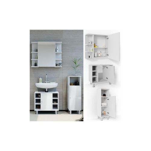 4251421933613 - VICCO Badmöbel Set FYNN 3 Teile Weiß Hochglanz - Spiegel Waschbecken Unterschrank Beistellschrank 4251421933613 - VICCO Badmöbel Set FYNN 3 Teile Weiß Hochglanz - Spiegel Waschbecken Unterschrank Beistellschrank