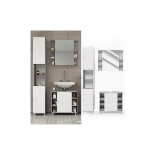 4251421901827 - Badmöbel Set Fynn Badezimmer Spiegel Kommode Unterschrank Grau Beton 4251421901827 - Badmöbel Set Fynn Badezimmer Spiegel Kommode Unterschrank Grau Beton