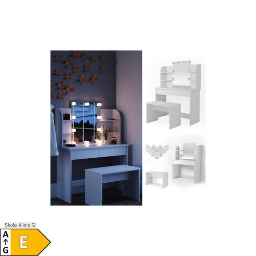 4251421944176 - Schminktisch Charlotte Frisiertisch Frisierkommode Kosmetiktisch Weiß mit Bank und LED-Lichterkette 4251421944176 - Schminktisch Charlotte Frisiertisch Frisierkommode Kosmetiktisch Weiß mit Bank und LED-Lichterkette
