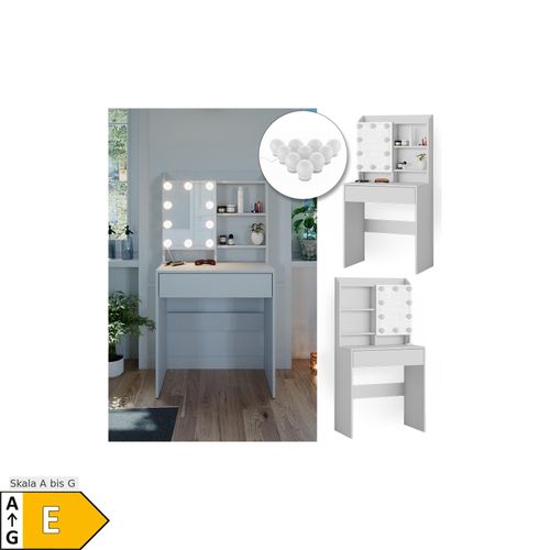 4066731129881 - Schminktisch Frisiertisch Frisierkommode Laura Weiß LED 70x136 cm Spiegelschrank modern Schlafzimmer Kommode Schminkspiegel Schrank Schublade Kosmetiktisch Make-Up-Tisch