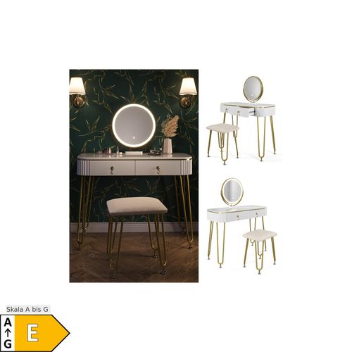 4066731228232 - Schminktisch Frisiertisch Schminkkommode Grace Weiß Hochglanz LED-Spiegel Hocker 100x126 cm modern Schlafzimmer Kommode Schublade Ablage Aufbewahrung Kosmetiktisch Schminkkonsole Make-Up-Tisch 4066731228232 - Schminktisch Frisiertisch Schminkkommode Grace Weiß Hochglanz LED-Spiegel Hocker 100x126 cm modern Schlafzimmer Kommode Schublade Ablage Aufbewahrung Kosmetiktisch Schminkkonsole Make-Up-Tisch