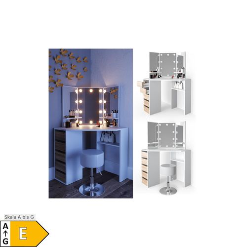 4251421938755 - Eckschminktisch Arielle Weiß Sonoma 110 cm mit LED Beleuchtung und Hocker Vicco 4251421938755 - Eckschminktisch Arielle Weiß Sonoma 110 cm mit LED Beleuchtung und Hocker Vicco