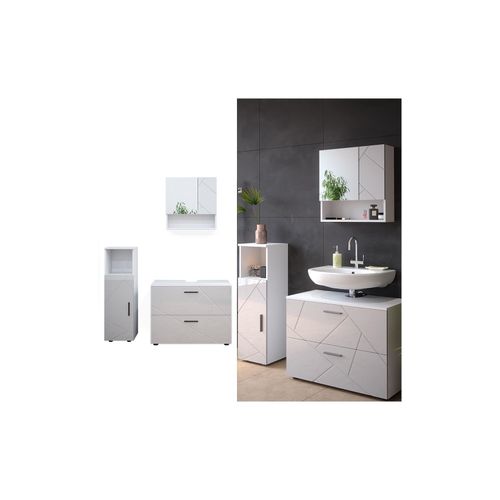 4066731050963 - Badmöbelset Unterschrank Spiegelschrank Midischrank Irma Weiß Hochglanz Badmöbel 4066731050963 - Badmöbelset Unterschrank Spiegelschrank Midischrank Irma Weiß Hochglanz Badmöbel
