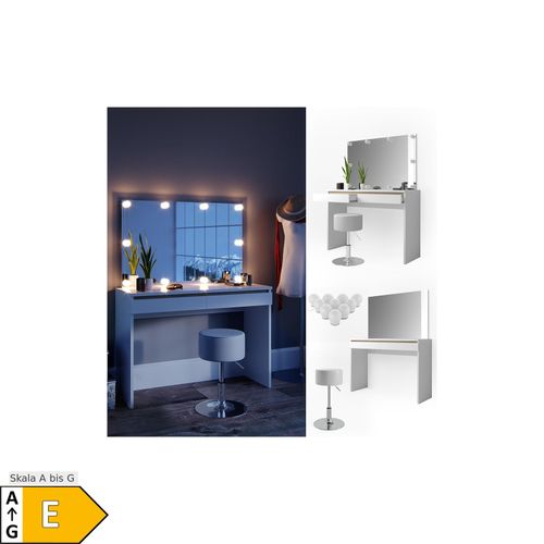 4251421929289 - Schminktisch Emma Frisiertisch Frisierkommode Kommode Weiß Sonoma inklusive Spiegel Hocker und LED-Lichterkette 4251421929289 - Schminktisch Emma Frisiertisch Frisierkommode Kommode Weiß Sonoma inklusive Spiegel Hocker und LED-Lichterkette