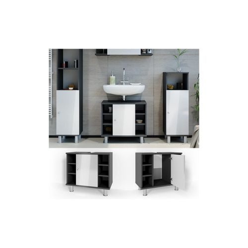 4251421934733 - VICCO Waschbeckenunterschrank FYNN Weiß   Anthrazit - Badschrank Kommode Waschtisch Unterschrank