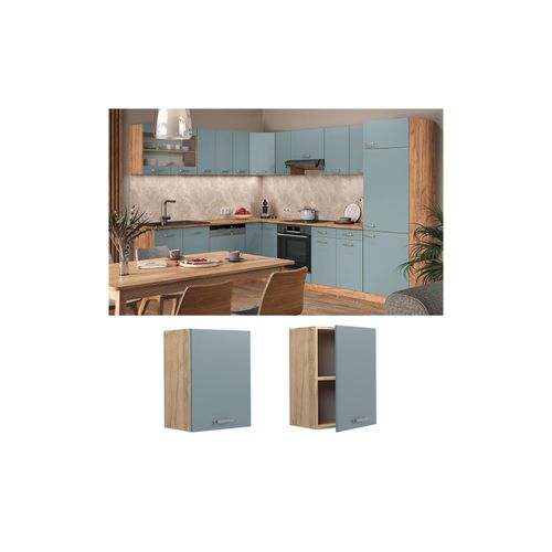 4066731344482 - Hängeschrank Küchenschrank R-Line Solid Eiche Blau Grau 45 cm modern