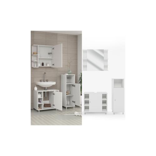 4251421901735 - Badmöbel Set Fynn Badezimmer Spiegel Kommode Unterschrank Bad Weiß 4251421901735 - Badmöbel Set Fynn Badezimmer Spiegel Kommode Unterschrank Bad Weiß