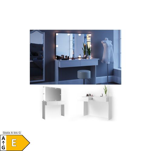 4251421923751 - Schminktisch Azur Kosmetiktisch Frisiertisch Frisierkommode Weiß Hochglanz inklusive Spiegel und LED-Lichterkette 4251421923751 - Schminktisch Azur Kosmetiktisch Frisiertisch Frisierkommode Weiß Hochglanz inklusive Spiegel und LED-Lichterkette