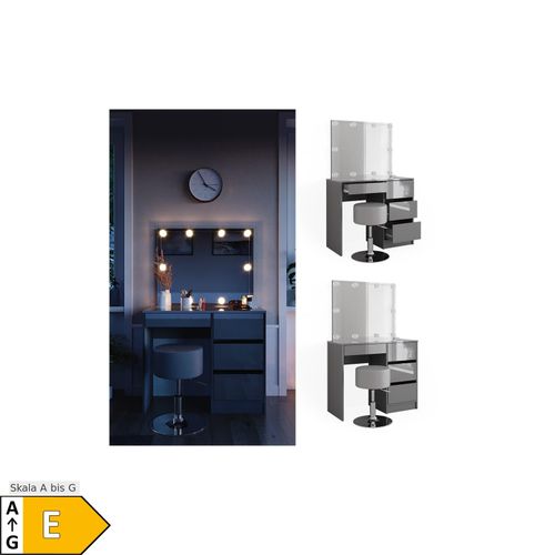 4066731346134 - Schminktisch Sherry Grau 90 cm mit LED Beleuchtung und Hocker Vicco