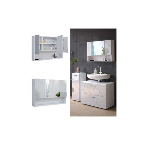 4066731227532 - Spiegelschrank Badspiegel Wandspiegel Irma Weiß Hochglanz 80 cm modern Badezimmer Spiegel Badezimmerschrank Badezimmermöbel Spiegeltür Schranktür Hängeschrank Einlegeboden Regal Ablage