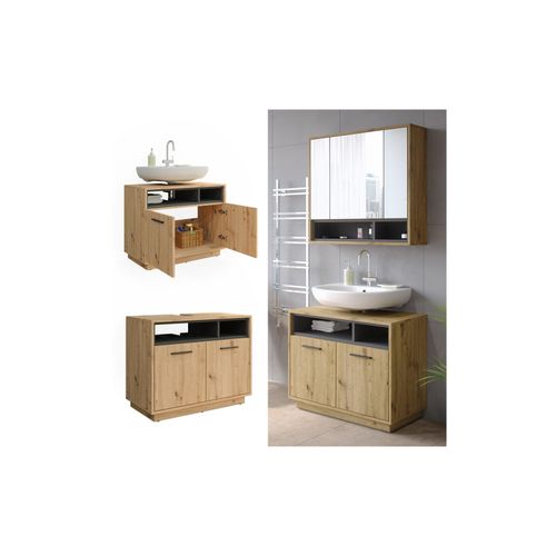 4066731248773 - Waschtischunterschrank Waschbeckenunterschrank Beatrice Eiche Anthrazit modern 80x64 cm Badkommode Badschrank Badezimmer Schrank Badmöbel Schranktür Schrankfach