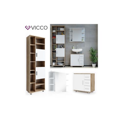 4251421939165 - VICCO Badmöbel Set ILIAS Weiß Eiche Bad Spiegel Kommode Unterschrank Badschrank