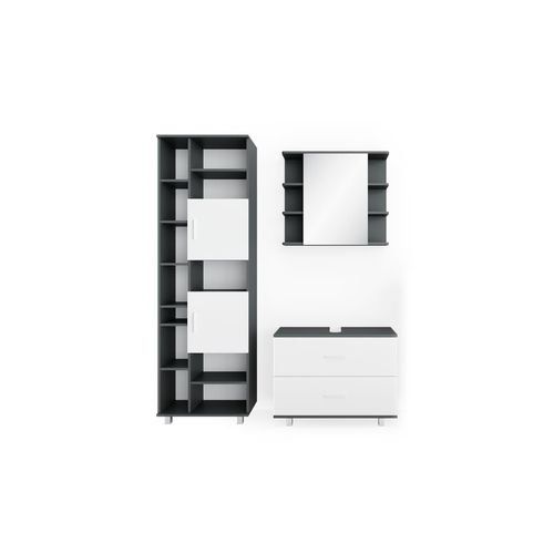 4251421952539 - VICCO Badmöbel Set ILIAS Weiß Anthrazit Spiegel Kommode Unterschrank Badschrank