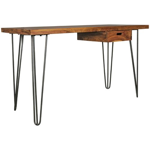 4251745765471 - Retro-Schreibtisch BALU - Industrial Look Schublade Massives Sheeshamholz Metallbeine KADIMA DESIGN