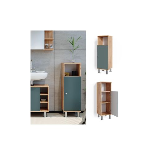 4066731041565 - Midischrank Badschrank Badezimmerschrank Fynn Eiche Grün Regal Badmöbel 4066731041565 - Midischrank Badschrank Badezimmerschrank Fynn Eiche Grün Regal Badmöbel