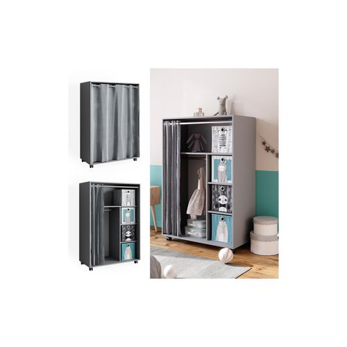4066731276684 - mobiler Kinderkleiderschrank Dielenschrank Garderobe Doros Grau modern 100 x 147 cm Faltboxen offen rollbar