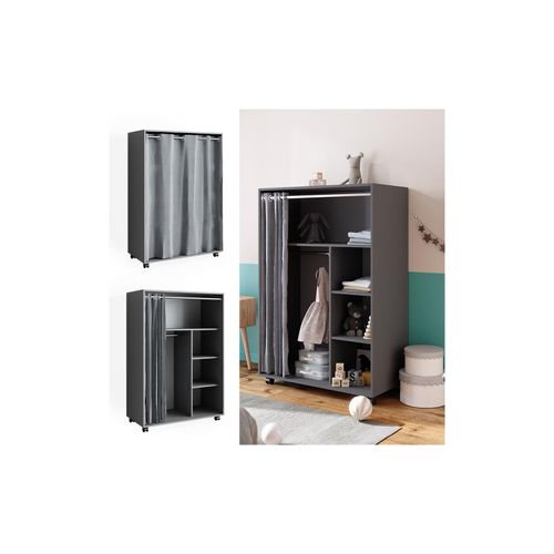 4066731276622 - mobiler Kinderkleiderschrank Dielenschrank Garderobe Doros Grau modern 100 x 147 cm offen rollbar 4066731276622 - mobiler Kinderkleiderschrank Dielenschrank Garderobe Doros Grau modern 100 x 147 cm offen rollbar