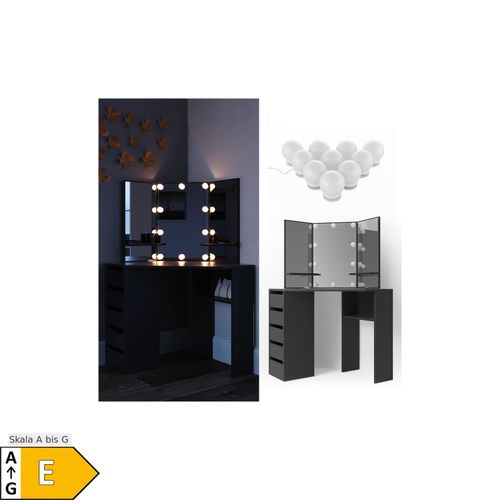 4251421923928 - Schminktisch Arielle Frisiertisch Kommode Frisierkommode Spiegel Schwarz inklusive LED-Lichterkette 4251421923928 - Schminktisch Arielle Frisiertisch Kommode Frisierkommode Spiegel Schwarz inklusive LED-Lichterkette