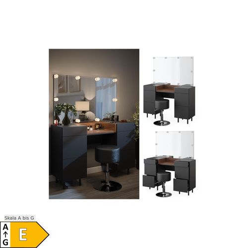4066731326198 - Schminktisch Anika 120 x 80 cm mit Spiegel LED-Lampen und Hocker Anthrazit Walnussbraun Schlafzimmer 4066731326198 - Schminktisch Anika 120 x 80 cm mit Spiegel LED-Lampen und Hocker Anthrazit Walnussbraun Schlafzimmer