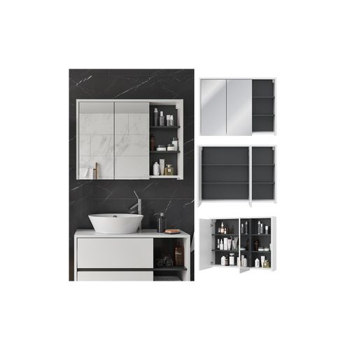 4251421948396 - Spiegelschrank Viola Weiß Badschrank Badspiegel 2 Türen mit Ablagen Badmöbel