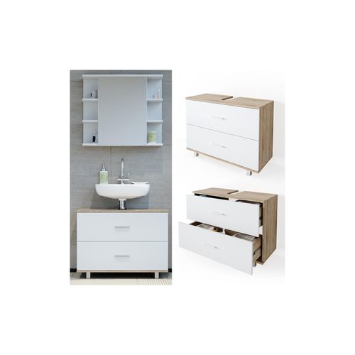 4251421949577 - VICCO Waschbeckenunterschrank ILIAS Weiß Eiche Schublade Unterschrank Badezimmer