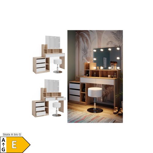 4066731347421 - Schminktisch Anja Weiß Sonoma 1398 cm mit LED Beleuchtung und Hocker Vicco