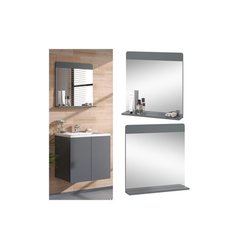 4066731365364 - Badezimmerspiegel Izan Grau 60 x 62 cm mit Regal 4066731365364 - Badezimmerspiegel Izan Grau 60 x 62 cm mit Regal