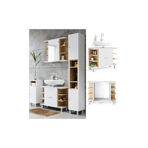 4251421921795 - Waschbeckenunterschrank Aquis Waschtisch Unterschrank Eiche Weiß 4251421921795 - Waschbeckenunterschrank Aquis Waschtisch Unterschrank Eiche Weiß